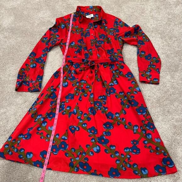 NWT J Crew Collection Womens Long Sleeve‎ Red Dress with Floral Pattern Sz 6 - Picture 9 of 11